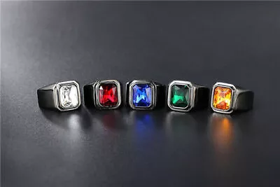 Hombres Mujeres Negro Acero Inoxidable Piedra Azul Anillo Alianza Boda Regalo Talla 7-12 Foto 1 de 4