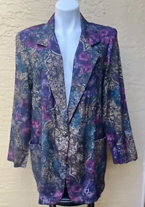 Vintage Blazer Samantha David Dark Floral Jacquard Size M Made USA - Picture 1 of 5