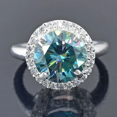 Anillo solitario de diamantes azules certificado de 4,40 quilates en montura de punta, plata 925 Foto 1 de 4