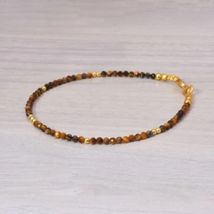 A++Tiger's eye Healing Faceted Round Gemstone Gold Filled Beads 6-8" Bracelet - Picture 1 of 7