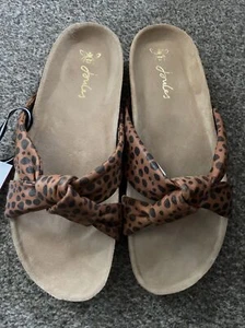 NEW WITH TAGS Joules Rocco Leather Knot Slider/sliders Cheetah Spot Size 4 EU 37 - Picture 1 of 8