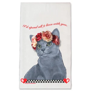 Russian Blue Cat Valentine's Day Kitchen Dish Towel Pet Gift - Picture 1 of 1