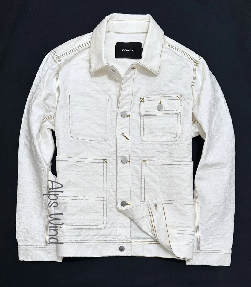 Coach Men's Signature Denim Jacket in White Size-M