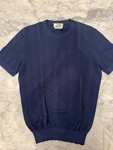 HERMES MEN'S BLUE COTTON KNIT TOP - SZ M - Picture 1 of 9
