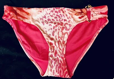 NUEVO CON ETIQUETAS $94 Parte inferior de bikini Natori rosa Dara animal nueva con etiquetas acento de león dorado L Foto 1 de 4