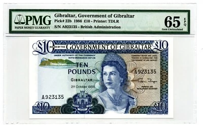 Gibraltar 10 Pounds 21.10.1986 Pick 22b PMG Gem Uncirculated 65 EPQ - Image 1 of 2