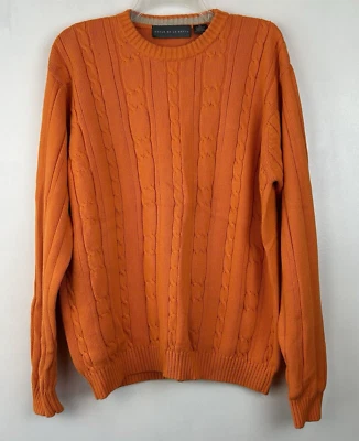 Oscar de la Renta Sweater Mens XL Cable Knit Orange Crew Neck Jumper Pullover - Image 1 of 4