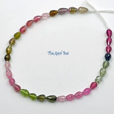 Lágrima brasileña rubelita rosa verde turmalina facetada perforada en el centro 7,5" Foto 1 de 4