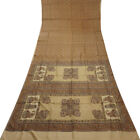 Vintage Brown 100% Pure Silk Printed Sarees Floral Soft Craft Fabric Indian Sari