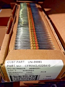 1000pcs VISHAY UNIOHM CFR0W2J0225A10 2M2 5% HQ CARBON RESISTORS!NON MAGNETIC! - Picture 1 of 1