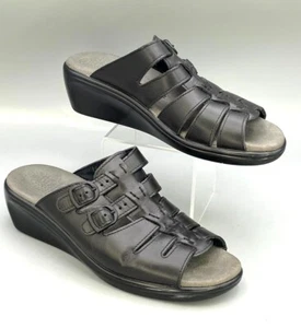 SAS Damen-Sandalen Tripad Riemchen schwarz Leder Slipper doppelte Schnalle Keilabsatz 8,5 - Bild 1 von 8