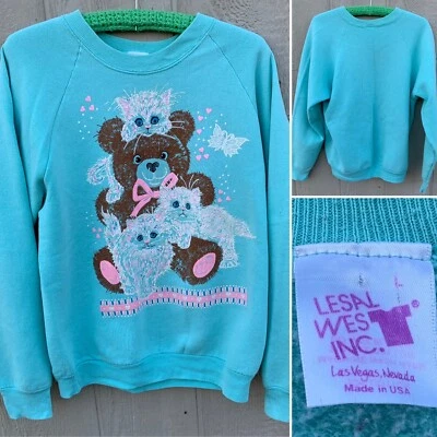 Sudadera vintage oso de peluche gatito mariposa raglán hada kei kawaii linda L Foto 1 de 4