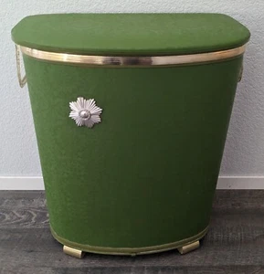 Pearl Wick MCM Green Vinyl Wicker Hamper Lucite Handles Starburst Metal Decal - Picture 1 of 21