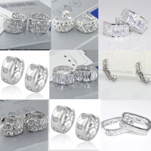 18K White Gold Filled Ladies Men Earring made with Swarovski Crystal Valentine - Picture 1 of 10