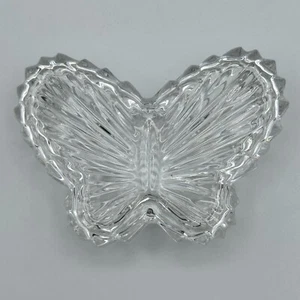 Vintage Butterfly Crystal Glass Jewelry Trinket Box Retro Kitschy Glass Dish - Picture 1 of 13