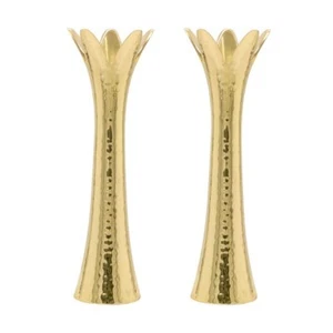 Modern Shabbat Candlesticks - Made in Israel - Hammered Finish - Flower Design - Picture 1 of 1