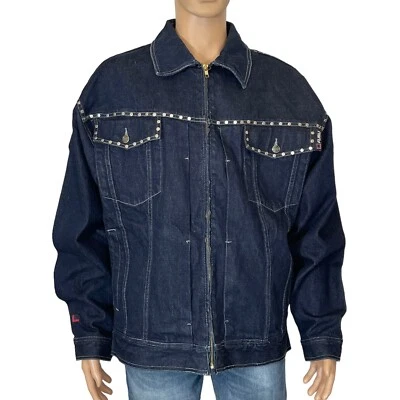 Vtg 90s fubu dark blue heavy denim silver stud rivets jacket With 6 Pockets - Image 1 of 4