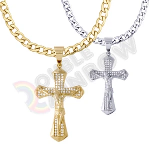 Jesus Crucifix Cross Men Stainless Steel Necklace Pendant 6mm Cuban Chain*P120 - Picture 1 of 9