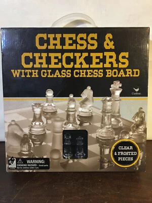 Chess & Checkers, Clear & Frosted Pieces with Glass Board - Image 1 of 4