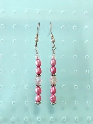 Sterling Silver Dyed Pink Pearl Dangle Drop Earrings - Image 1 of 4