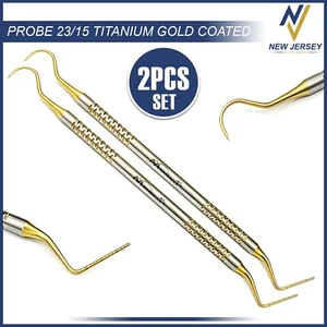 New 2Pcs Dental Explorer-Probe 23/15UNC High Quality Titanium Gold Coated - Picture 1 of 3