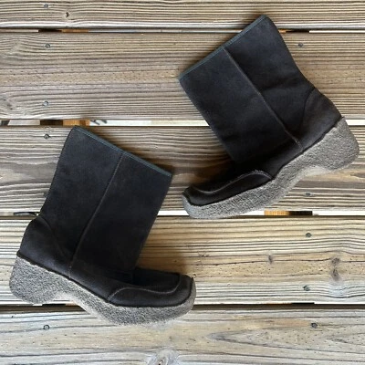 VTG Yellow Box Walker Mid Calf Brown Suede Chunky Casual Boots US Women's 8.5 M - Image 1 of 4