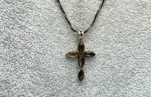 Sterling Silver, M.O.P. Cross Pendant Necklace - Picture 1 of 6