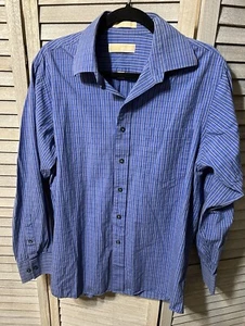 Camisa Michael Kors Para Hombres Grande Azul Calce Regular Manga Larga Abotonada - Imagen 1 de 4