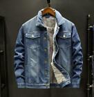 Men's Blue Denim Fur Lined Winter Warm Basic Jeans Jacket Casual Punk Coat Size