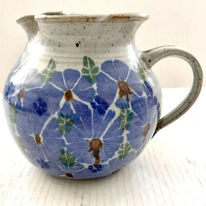 Vintage handgeworfen Keramik Steinzeug Krug blau Gänseblümchen Stil Blumen Landhausstil - Bild 1 von 11