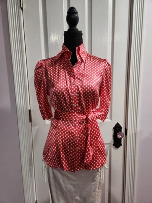 Blusa Bebe para mujer de seda roja blanca a lunares talla pequeña Foto 1 de 4