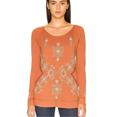 Camiseta Johnny Was Boho Asteca Sudoeste Bordada Manga Longa Ferrugem Tamanho M - Imagem 1 de 4