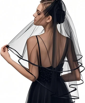 Kurzer Brautschleier Tüll mit Kamm JGA Hochzeit Hen Party Halloween - Bild 1 von 4