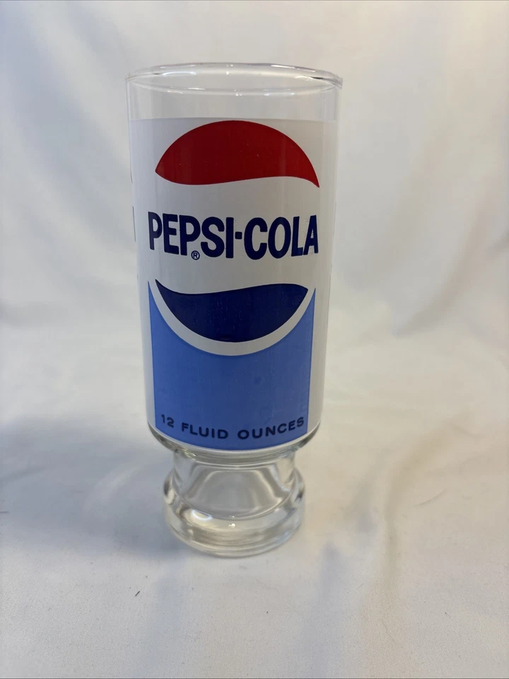 Vintage Pepsi-Cola 12 oz Footed Tumbler Soda Glass 6.5” X 2.75”in Double Graphic - Image 1 of 4