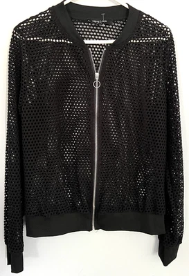 Chaqueta New Look Mujer XL Negra Malla Bombardero Transparente Ver a Través Cremallera Anillo Tirar Foto 1 de 4