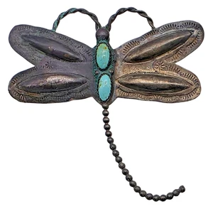 VINTAGE Sterling Silver / Turquoise Dragonfly Ladies Navajo Brooch Pin LC - Picture 1 of 4