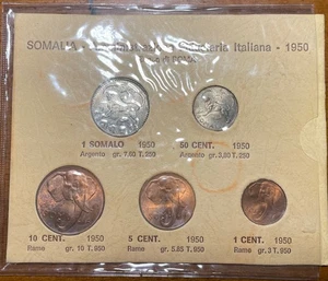 AFIS SOMALIA - KOMPLETTE SERIE 5 MÜNZEN JAHR 1950 IM OFFIZIELLEN HISTORISCHEN FOLDER - Bild 1 von 13