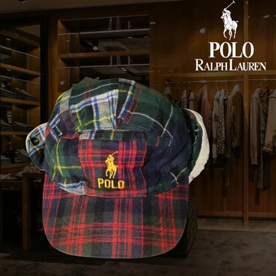 POLO RALPH LAUREN Franela a Cuadros Trampero Oreja Gorra Sombrero - NUEVO CON ETIQUETAS - Talla: OS Foto 1 de 4