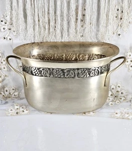 Pottery Barn Pewter Grapevine Champagne Wine Ice Bucket w/Handles India 9.5"L - Picture 1 of 9