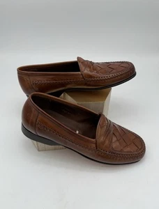 NIB Johnston & Murphy Women’s Brown Woven Driving Moccasin Loafer Leather Sz 8 - Picture 1 of 5