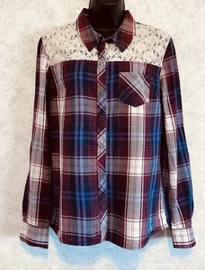 Arizona Jeans Damen kariertes Druckknopf Hemd Spitze Schultern Rollriegel Ärmel Medium - Bild 1 von 23