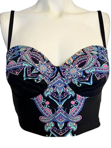 Reaction by Kenneth Cole Black, Blue, Pink Paisley Bikini Top Size S - Picture 1 of 4