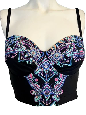 Top de bikini Reaction by Kenneth Cole negro, azul, rosa cachemir talla S Foto 1 de 4