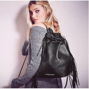 Victoria’s Secret Vegan Leather Fringe Backpack Logo Backpack Bag College School - Picture 1 of 9