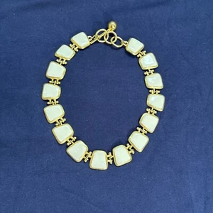 EUC VTG Anne Klein 17” Gold Tone W Cream Enamel Panel Necklace Choker Signed AK - Bild 1 von 6