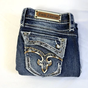 Rock Revival Betty Jeans Women Sz 30 Low-Rise Skinny Fit White Stitch Rhinestone - Picture 1 of 13