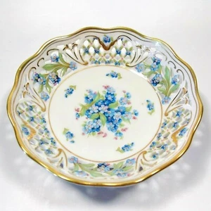 BEAUTIFUL ANTIQUE SCHUMANN BAVARIA FORGET ME NOT 5" ROUND PIERCED BOWL GERMANY - Picture 1 of 12