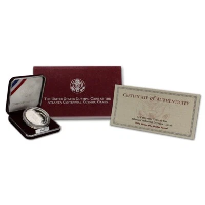 1996 P Olympic Tennis Proof Silver One Dollar Commemorative US Mint Coin Box COA - Image 1 of 4