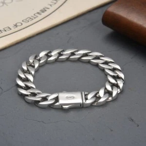 13MM Mens Miami Cuban Chain Link Bracelet Retro Heavy Solid 925 Sterling Silver - Picture 1 of 6