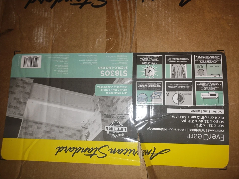 Whirlpool...60 by 32..white Blanc left-hand drain - Image 1 of 1